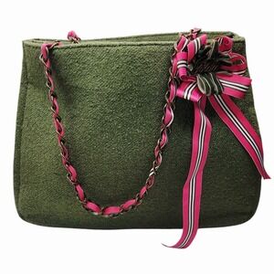 Goldie Limited Edition Y2K Green Felt Bag Bow Chain Strap‎ Coquette